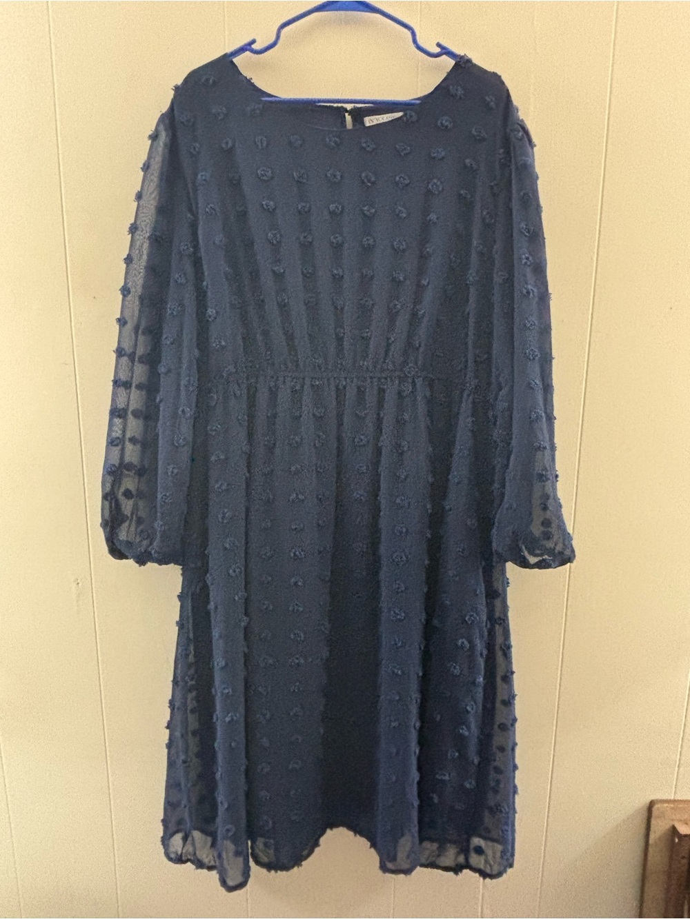 Women’s Navy Textured Long-Sleeve Dress